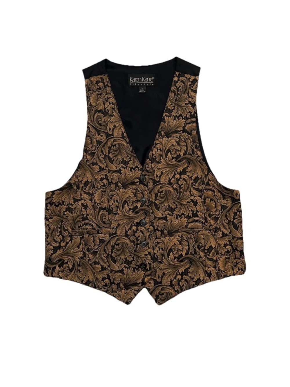 Karen Kane Vintage Brocade Vest L Womens Gold Black Tapestry Steampunk Goth